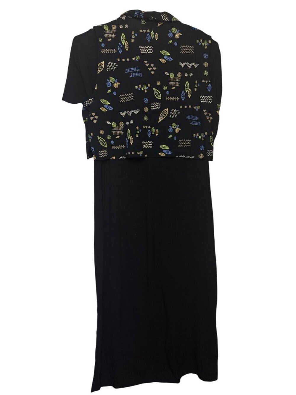 Notations Womens Black Midi Dress With Patterned Button Down Vest Size M - Picture 10 of 14